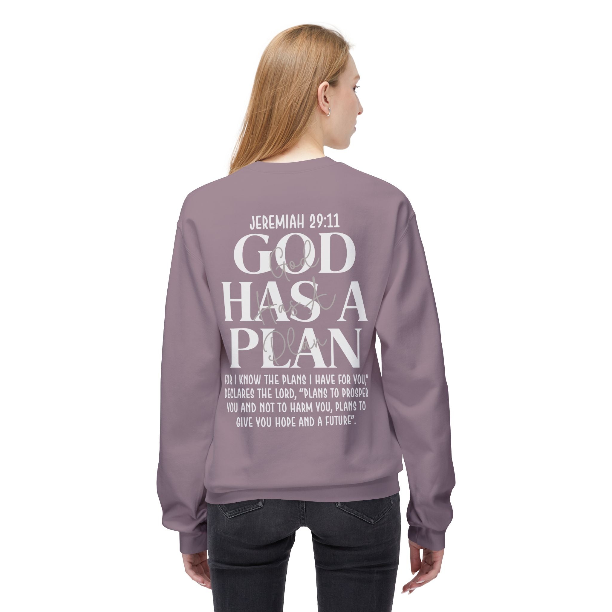 Gott hat einen Plan Rundhals-Sweatshirt – Jeremia 29:11 Christlicher Pullover