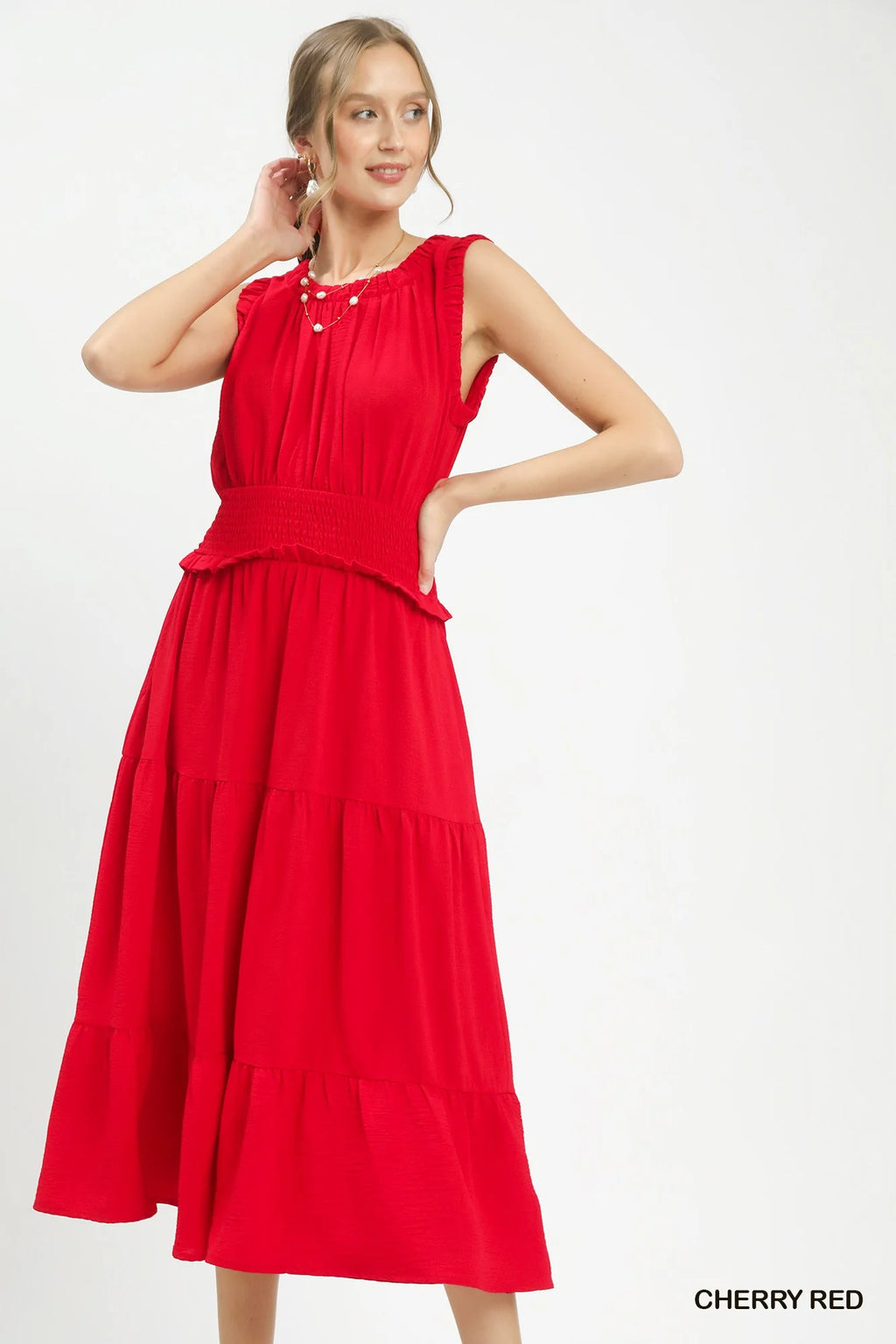 Umgee gesmoktes Stufen-Midi-Kleid