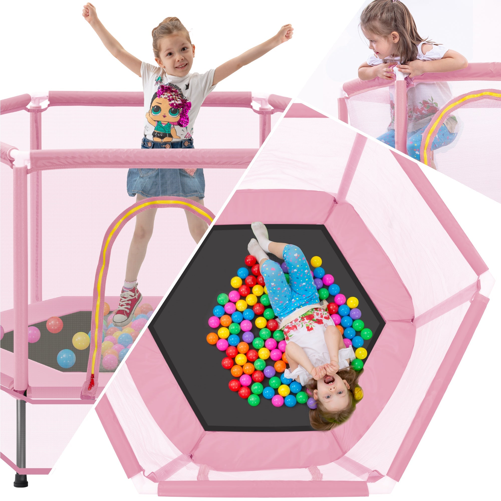 Trampoline pour tout-petits 55'' avec filet de sécurité et balles, mini trampoline intérieur/extérieur pour enfants
