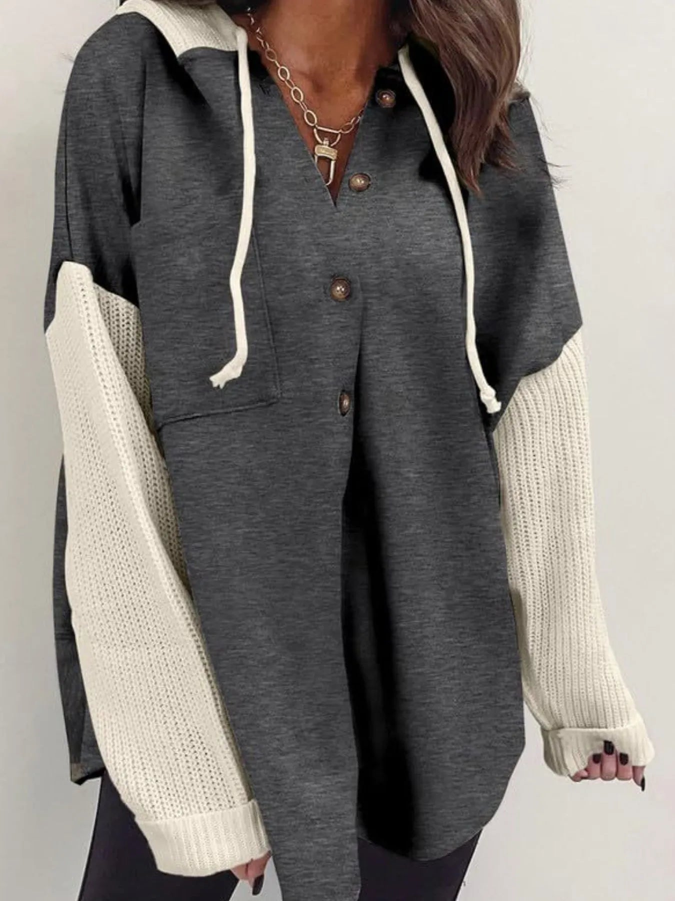 Kapuzenpullover mit Kordelzug und Knopfleiste