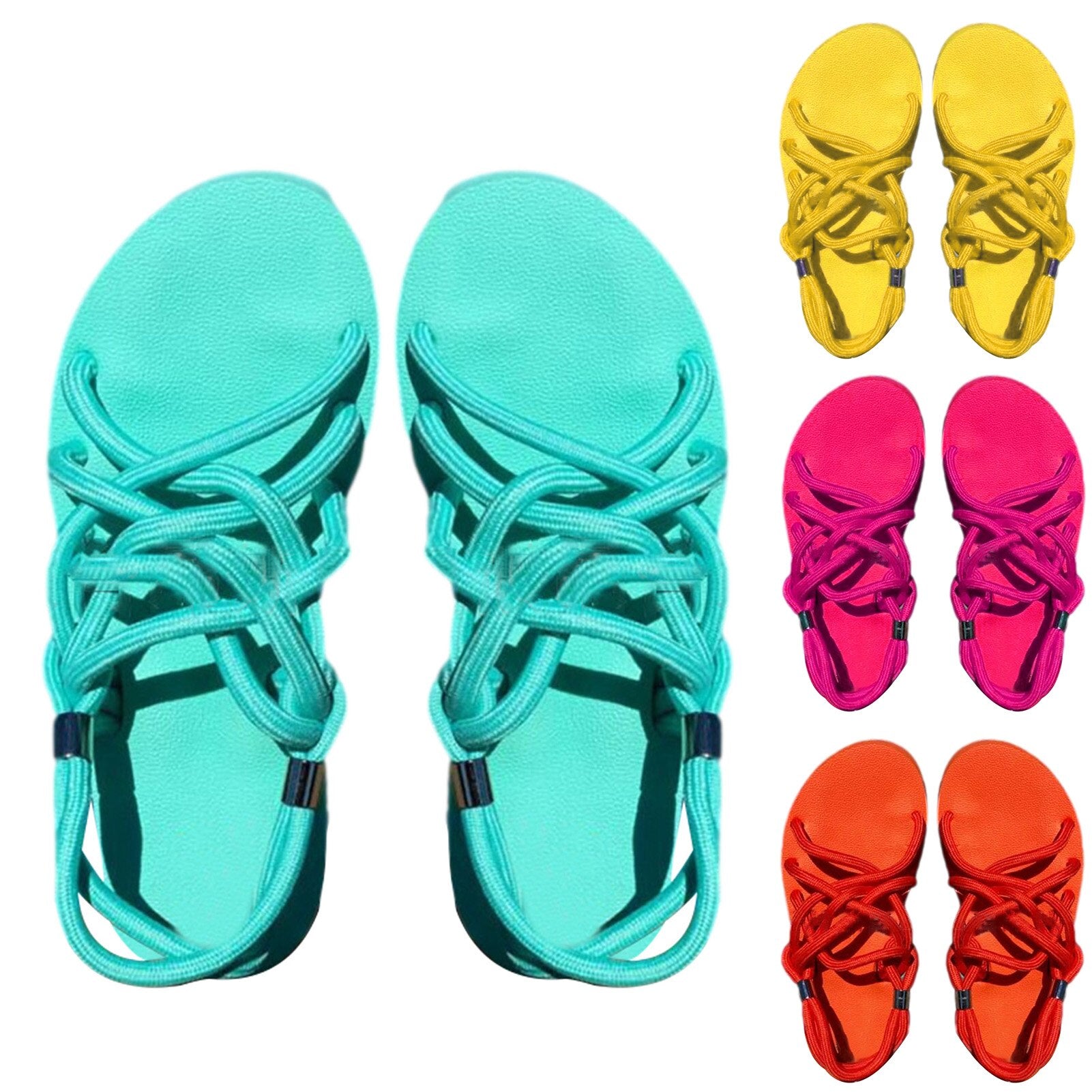 Damen Sandalen Plateau Sandalen Schuhe Damen Sandalen Sommer Flache geflochtene Seilsandalen Strandschuhe