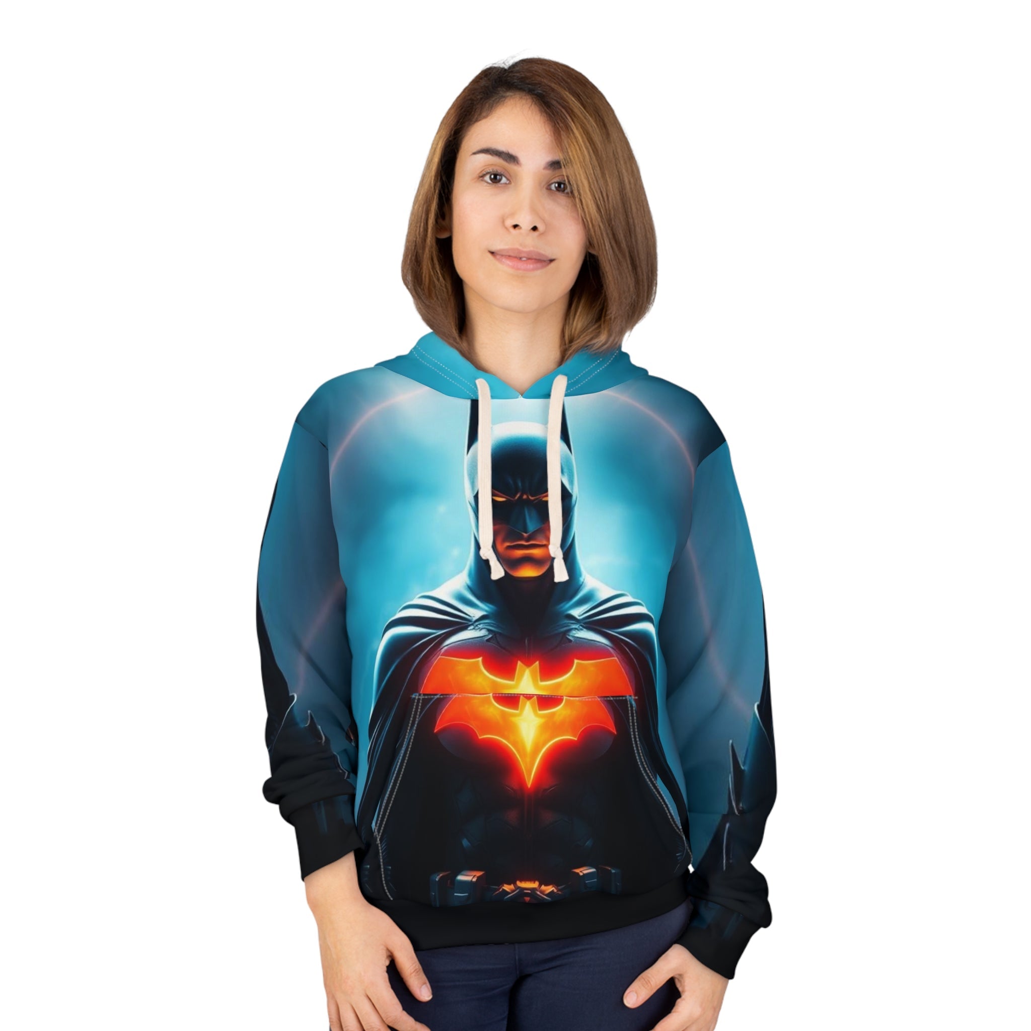 Batman Hommage (anpassbar) AOP Unisex Pullover Hoodie, Superhelden Sweatshirt, Comic-Kleidung, Geek-Mode, Geschenk für Fans, Gemütlicher Layer