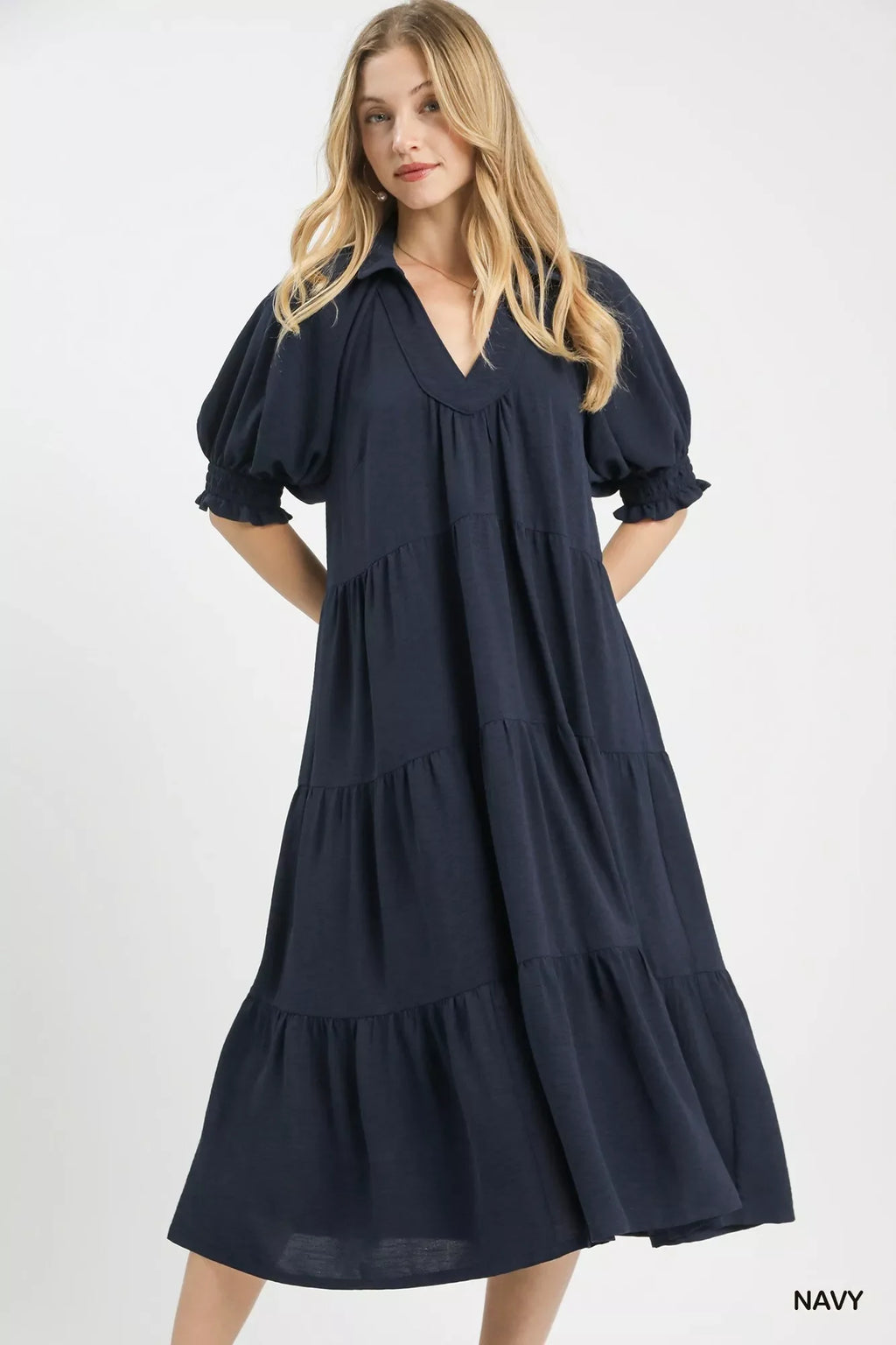Robe midi étagée unie Umgee