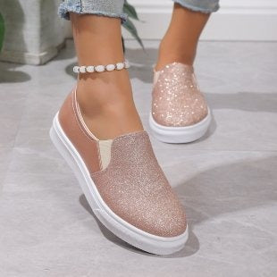 Chaussures plates à bout rond avec mocassins à paillettes pour femmes