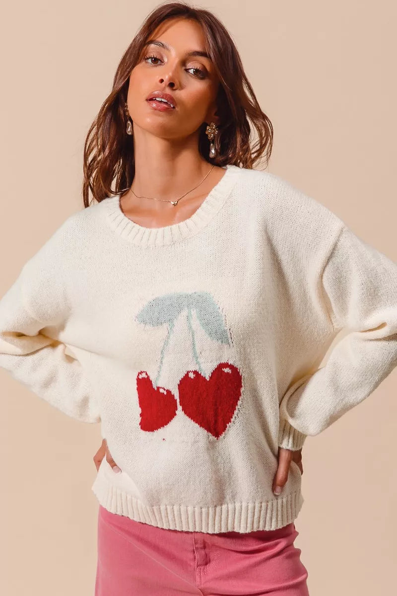 SO ME Heart Cherry Strickpullover mit Herzen