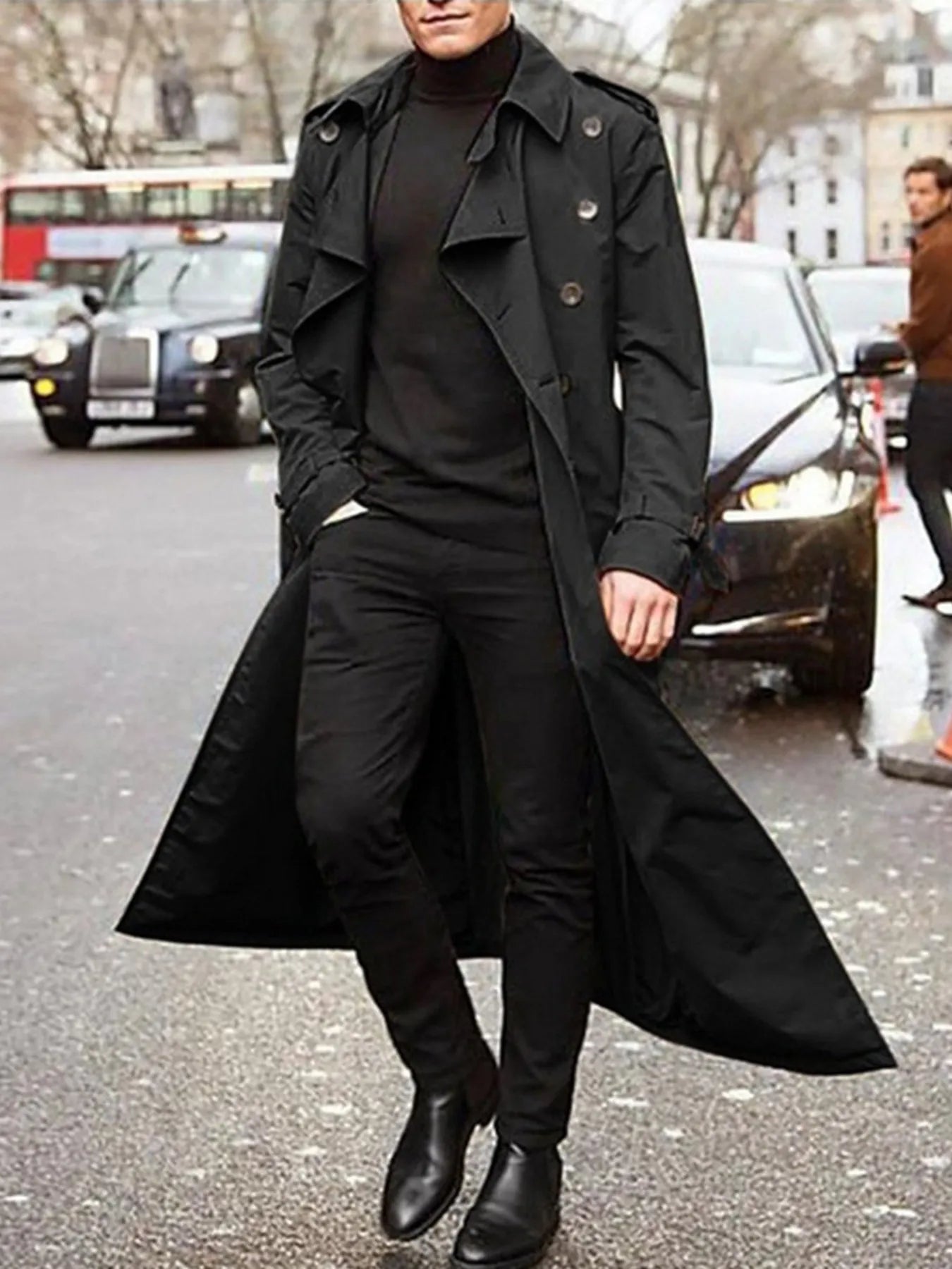 Trench-coat long pour homme à manches longues