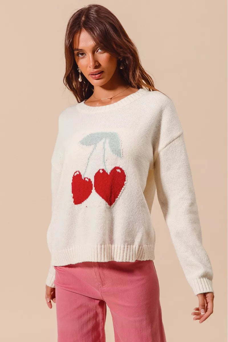 SO ME Heart Cherry Strickpullover mit Herzen