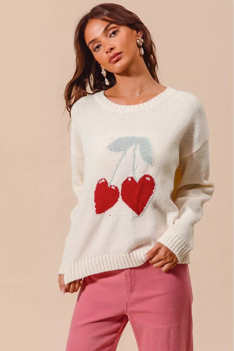 SO ME Heart Cherry Strickpullover mit Herzen
