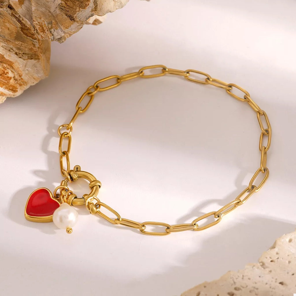 Bracelet à breloque cœur plaqué or 18 carats