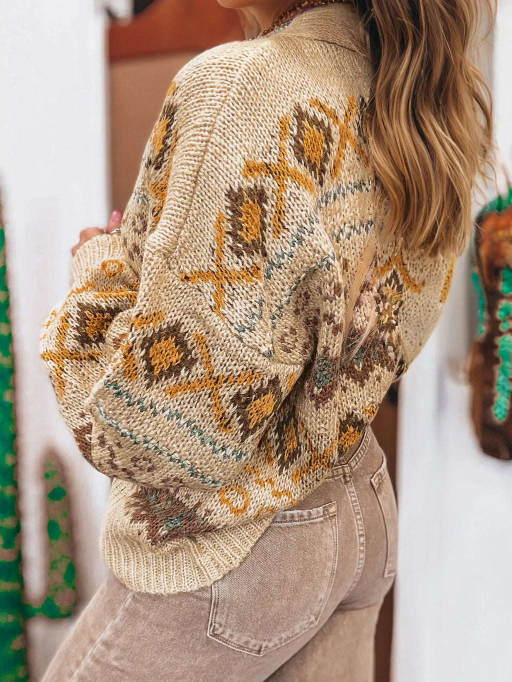 Cardigan boutonné à col en V en maille de style occidental