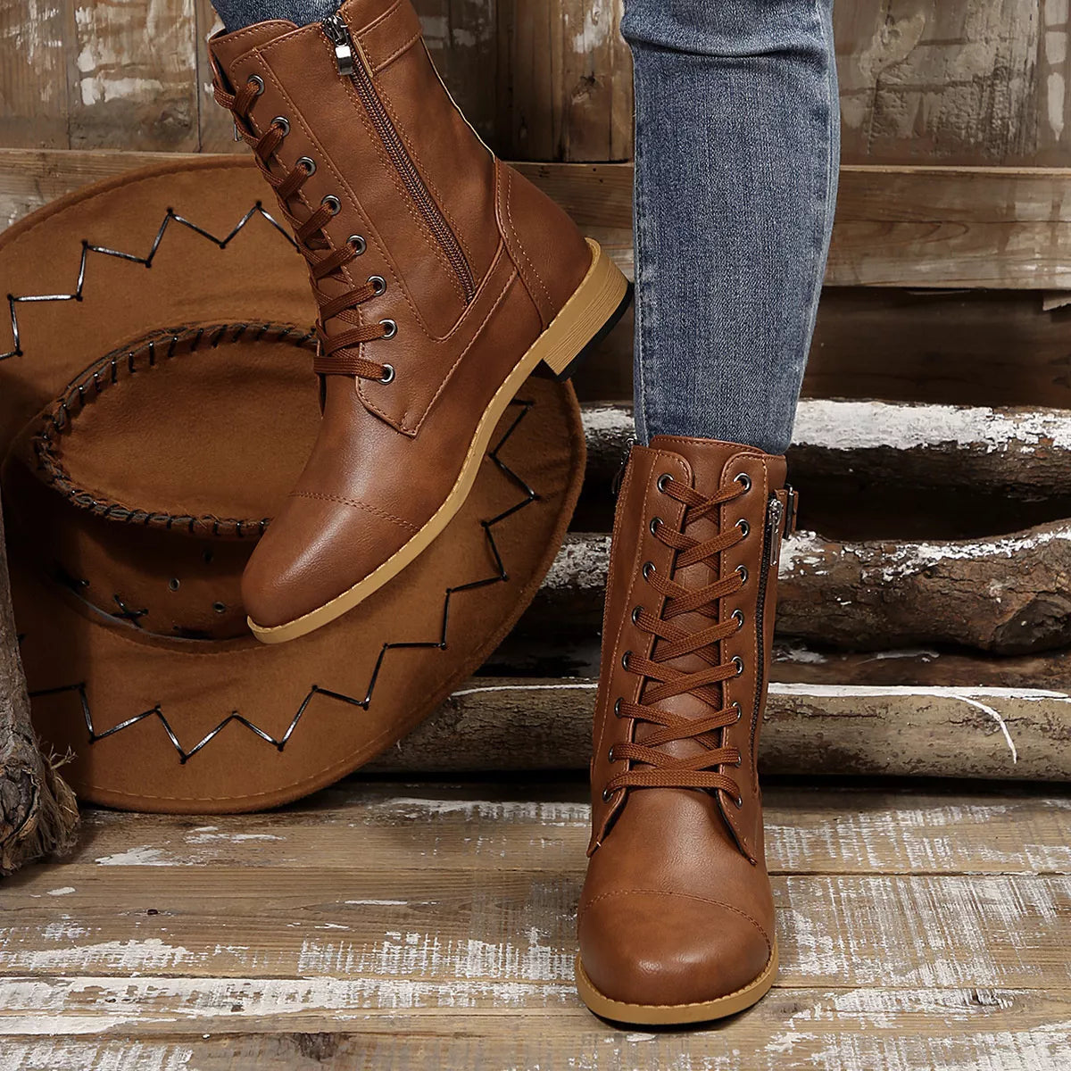 Bottes à talons carrés et bouts ronds
