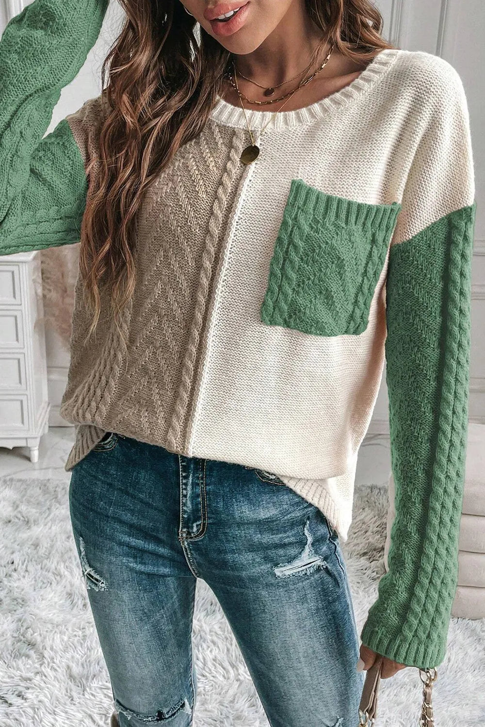 Double Take Colorblock-Pullover mit überschnittenen Schultern