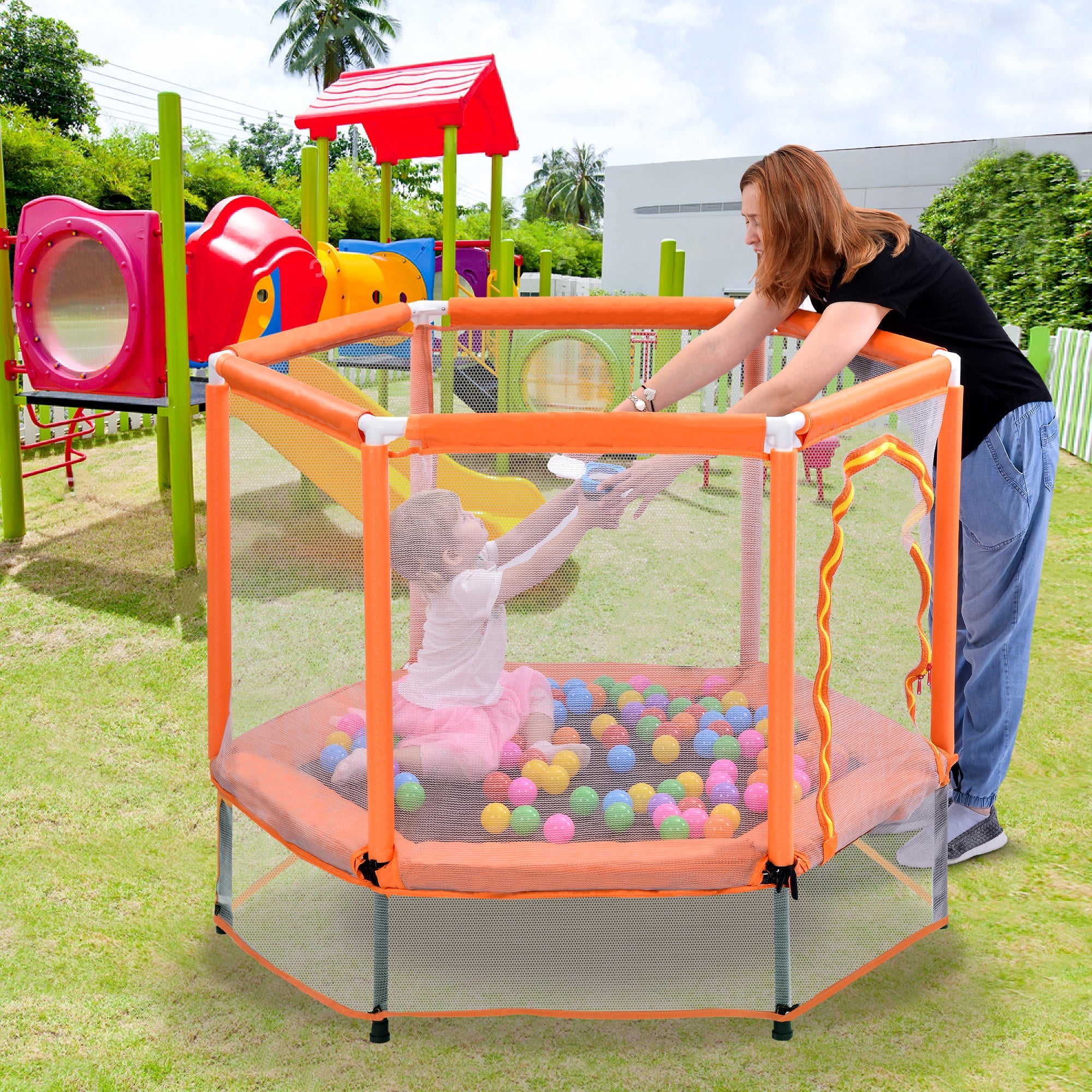 Trampoline pour tout-petits 55'' avec filet de sécurité et balles, mini trampoline intérieur/extérieur pour enfants