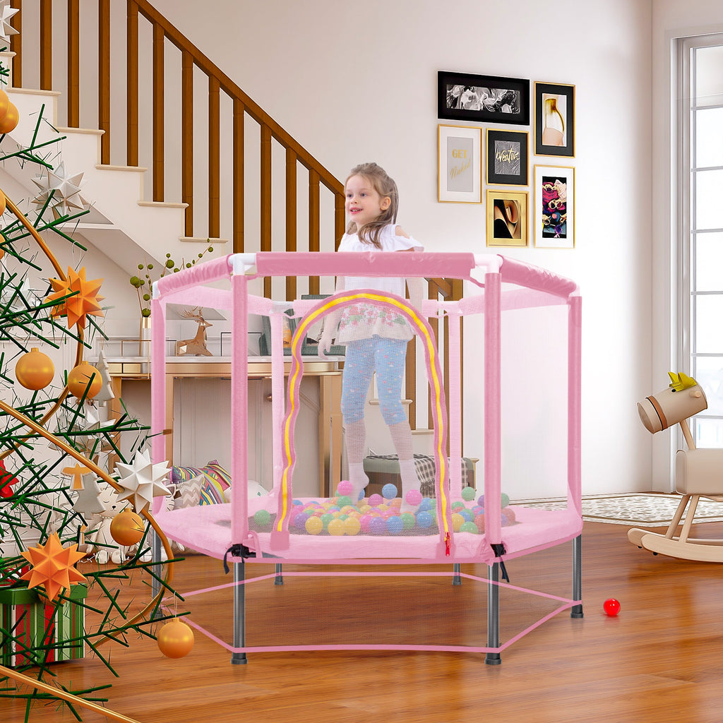 Trampoline pour tout-petits 55'' avec filet de sécurité et balles, mini trampoline intérieur/extérieur pour enfants