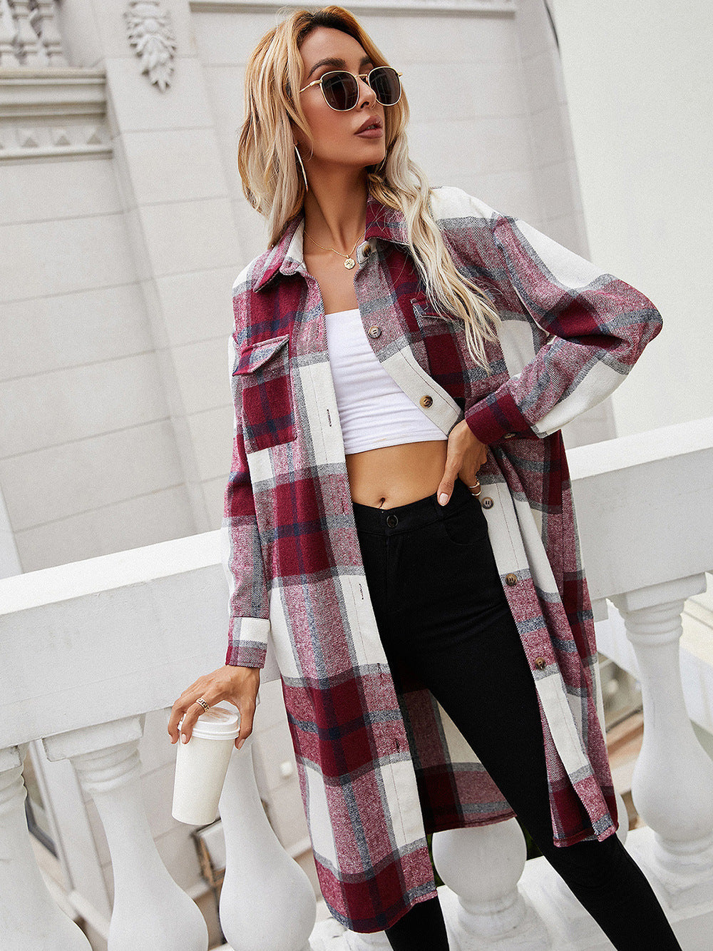 Veste-chemise longue à carreaux Ivy Lane