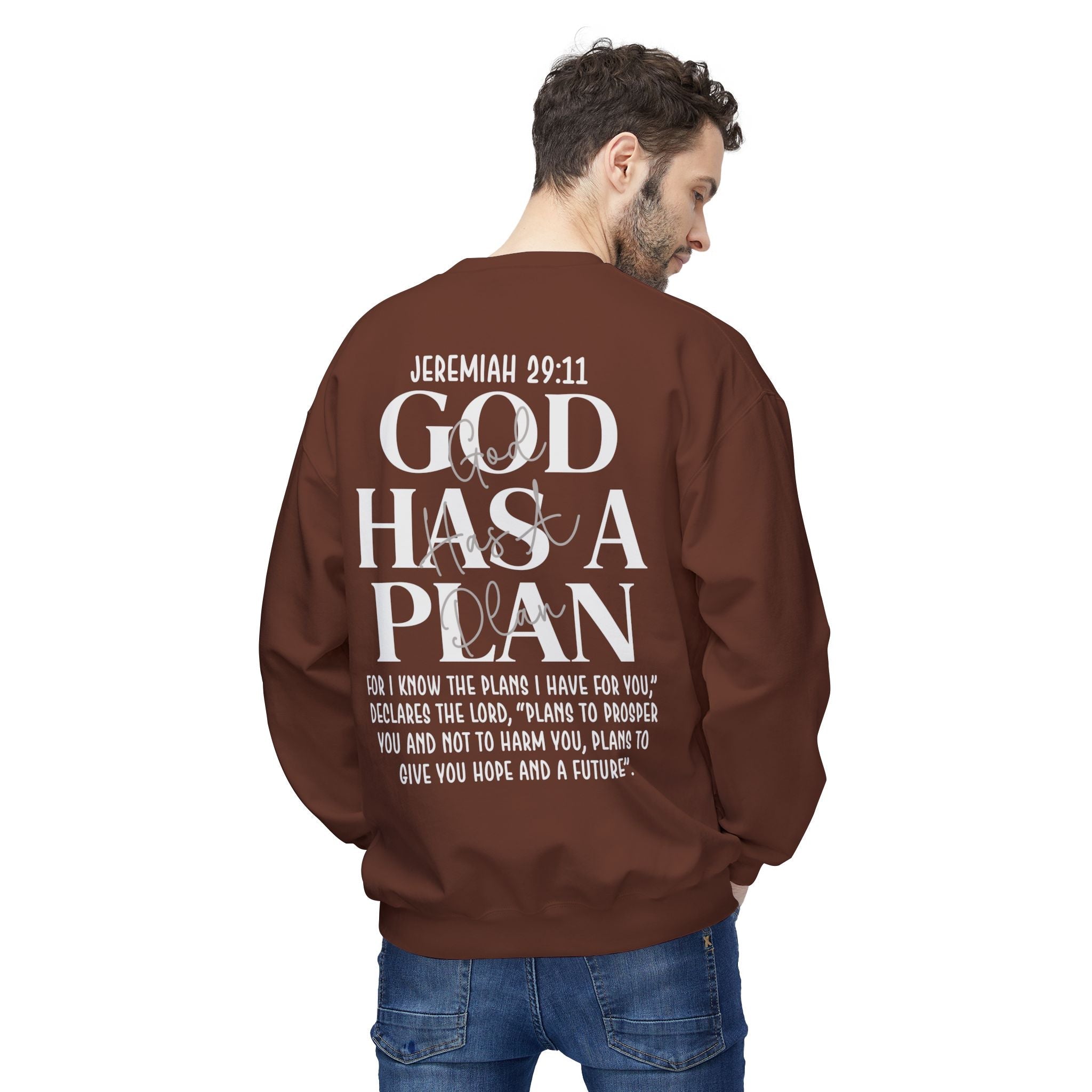 Gott hat einen Plan Rundhals-Sweatshirt – Jeremia 29:11 Christlicher Pullover