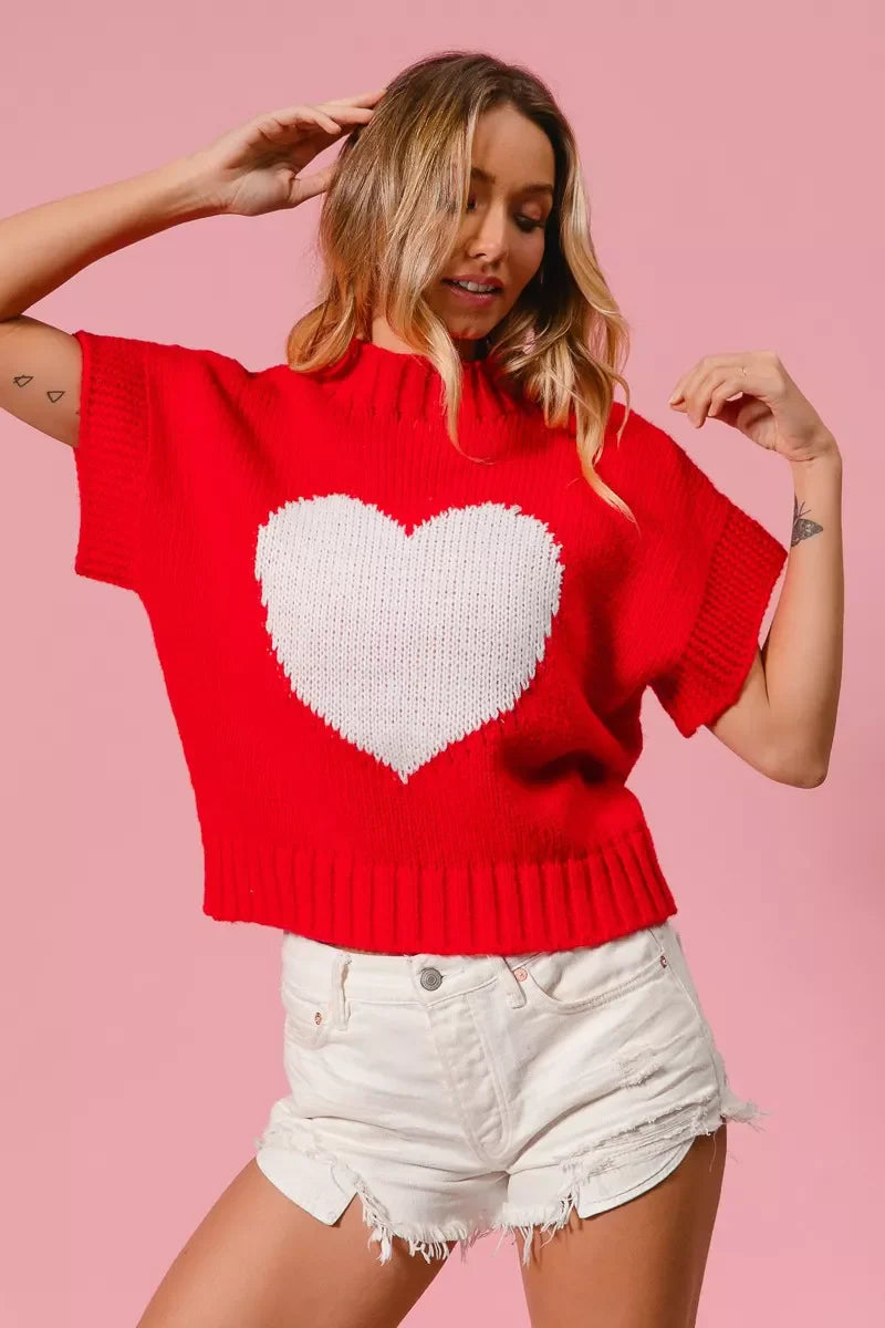 Pull de la Saint-Valentin BiBi avec motif cœur et bords-côtes