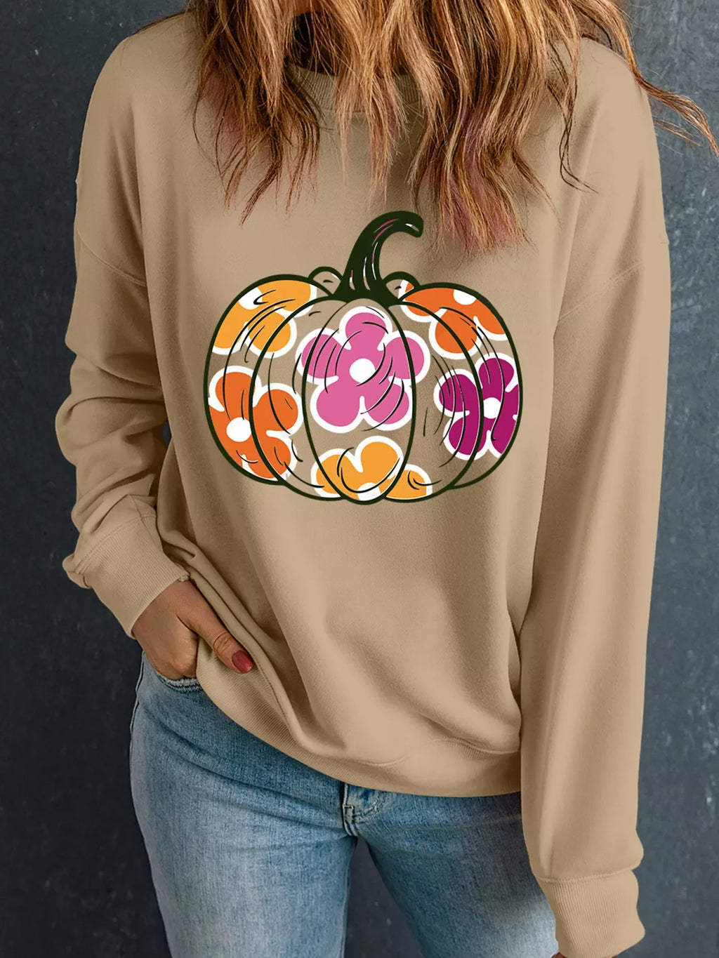 Halloween Floral Kürbis Grafik Oversized Sweatshirt