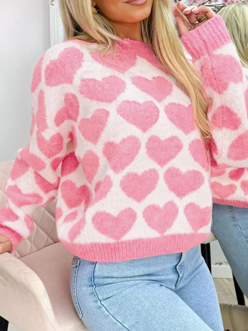 Pull Col Rond Cœur Saint Valentin