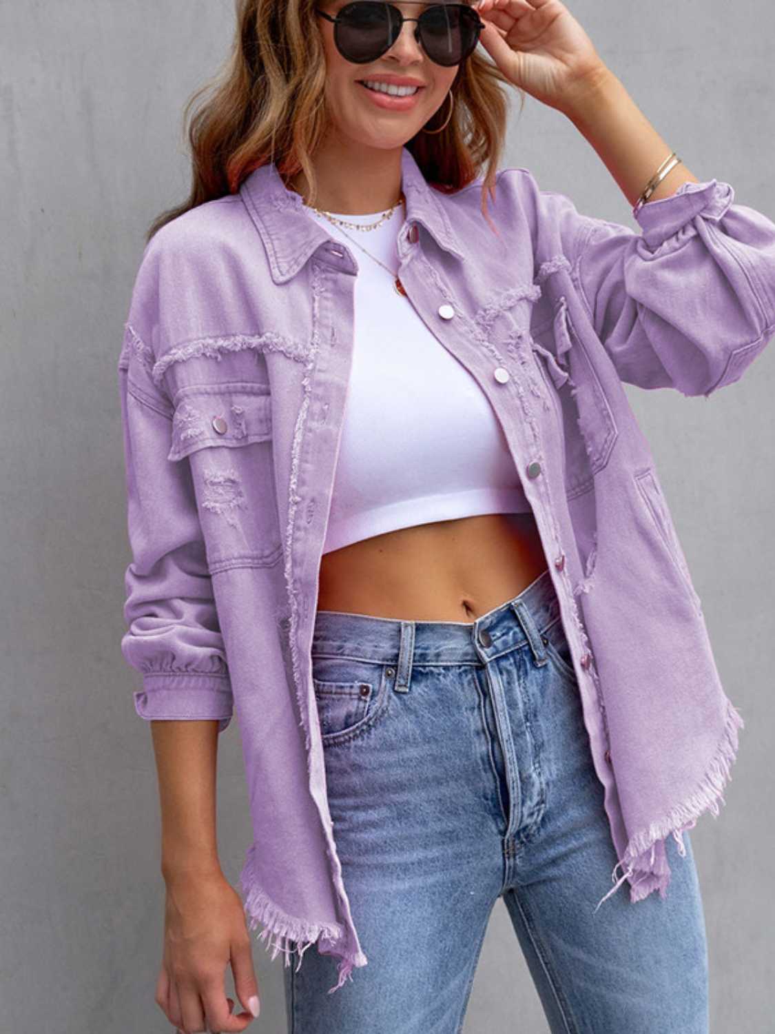 Destroyed Denimjacke mit überschnittenen Schultern