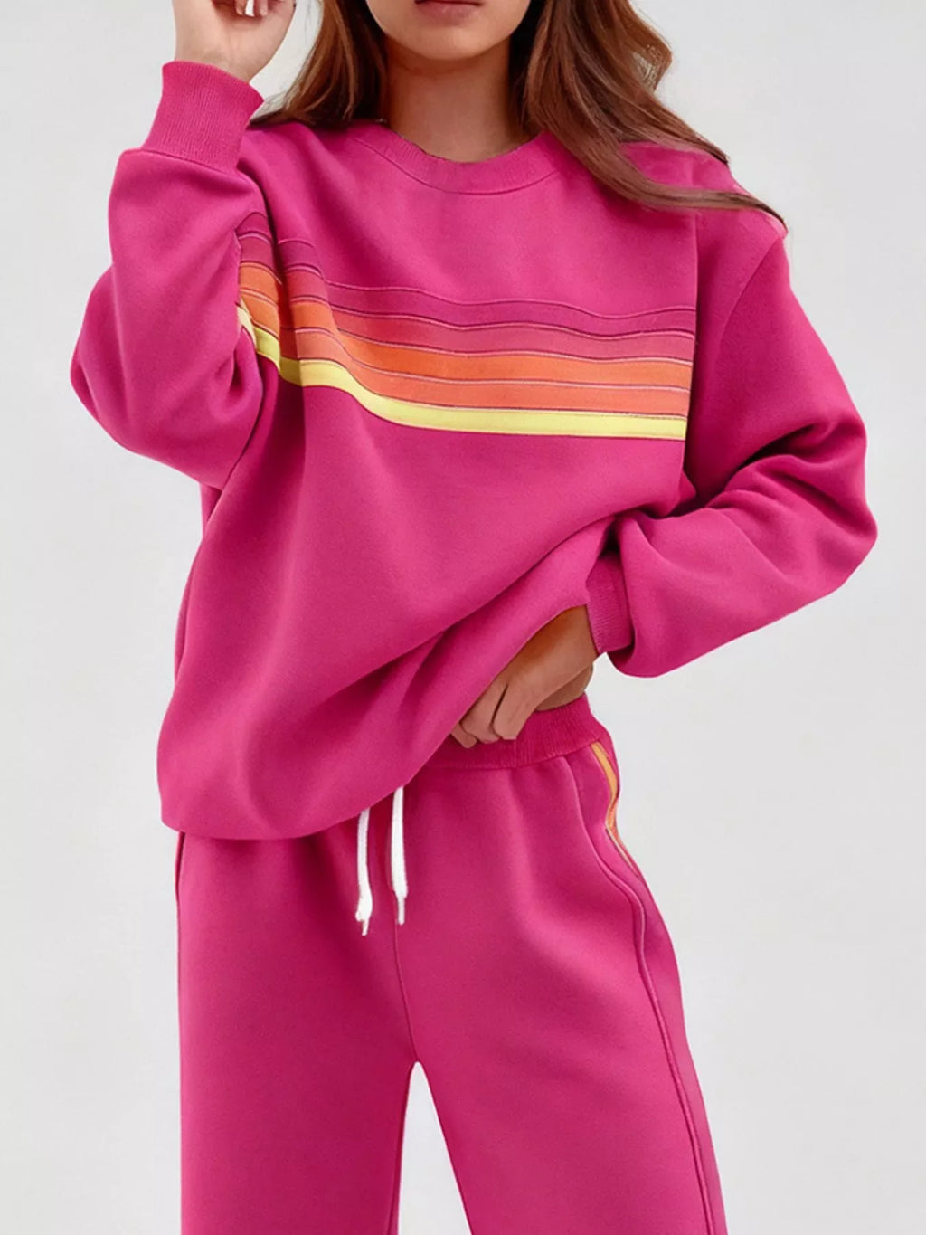 Gestreiftes Rundhals-Sweatshirt und Hose Set