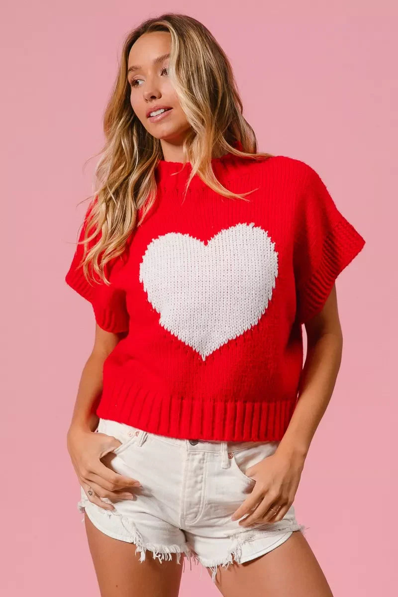 Pull de la Saint-Valentin BiBi avec motif cœur et bords-côtes
