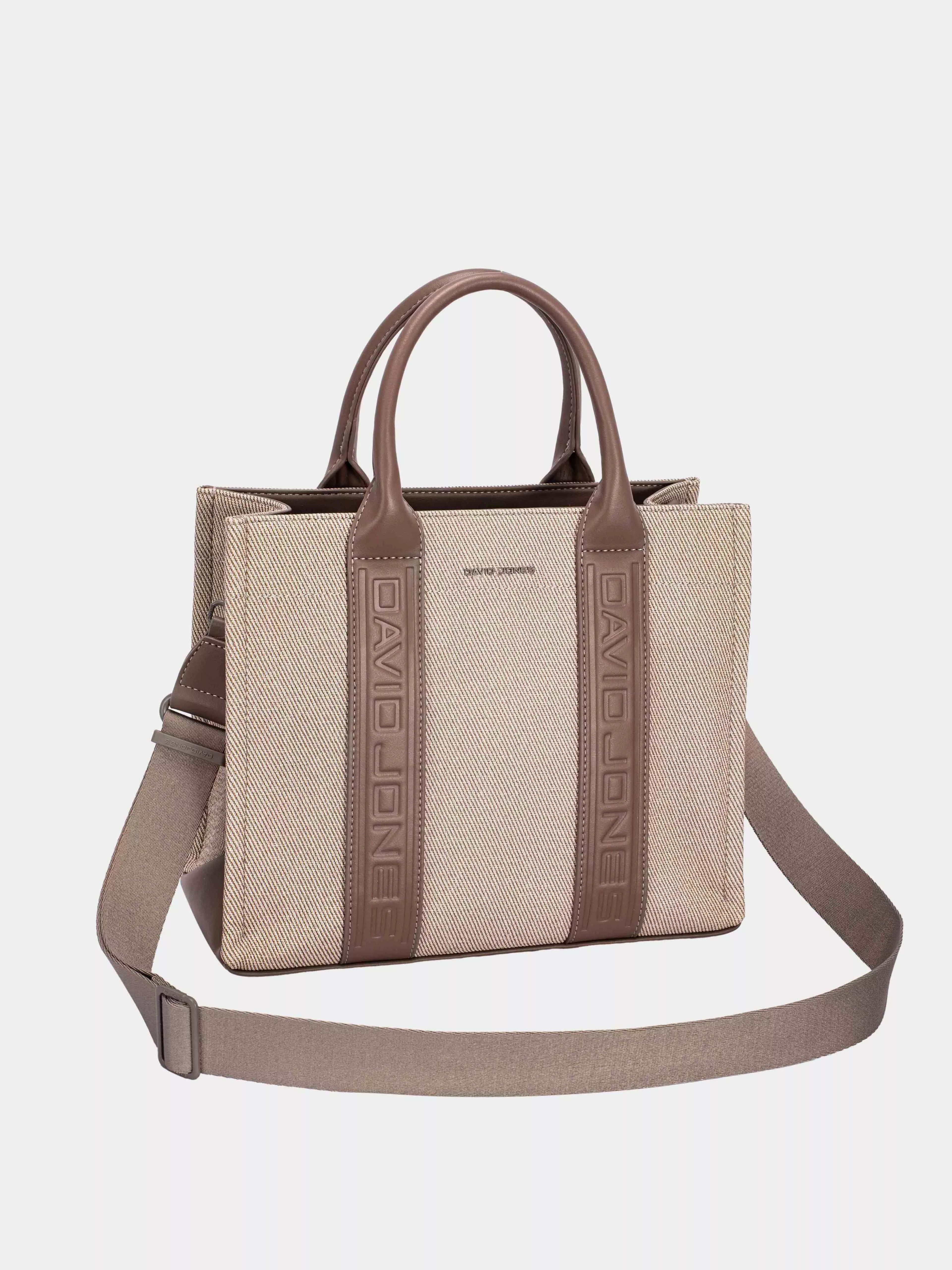 David Jones Canvas-Einkaufstasche mit kontrastierenden Ledergriffen