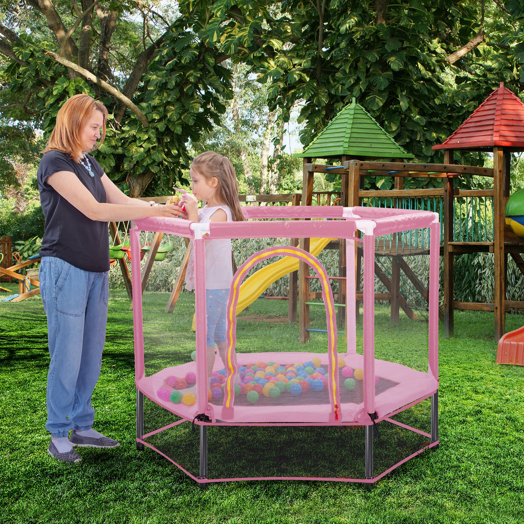 Trampoline pour tout-petits 55'' avec filet de sécurité et balles, mini trampoline intérieur/extérieur pour enfants