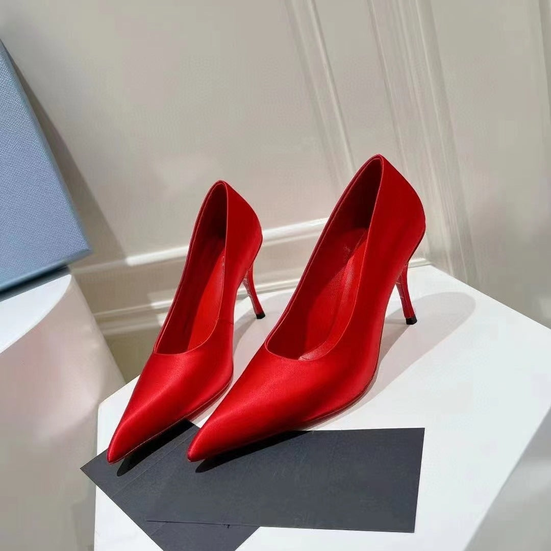 Luxusmarke Damen Super High Heel Schuhe Elegante Spitze Zehen Damenschuhe Satin Basic Schuhe Sommer Party Bankett Kleiderschuhe Damen