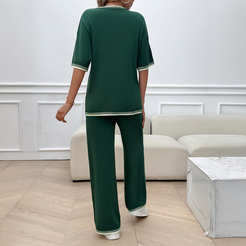 Europäischer und amerikanischer Damen-Frühlings- und Sommer-Casual-Temperament-Pullover- und Hosen-Set