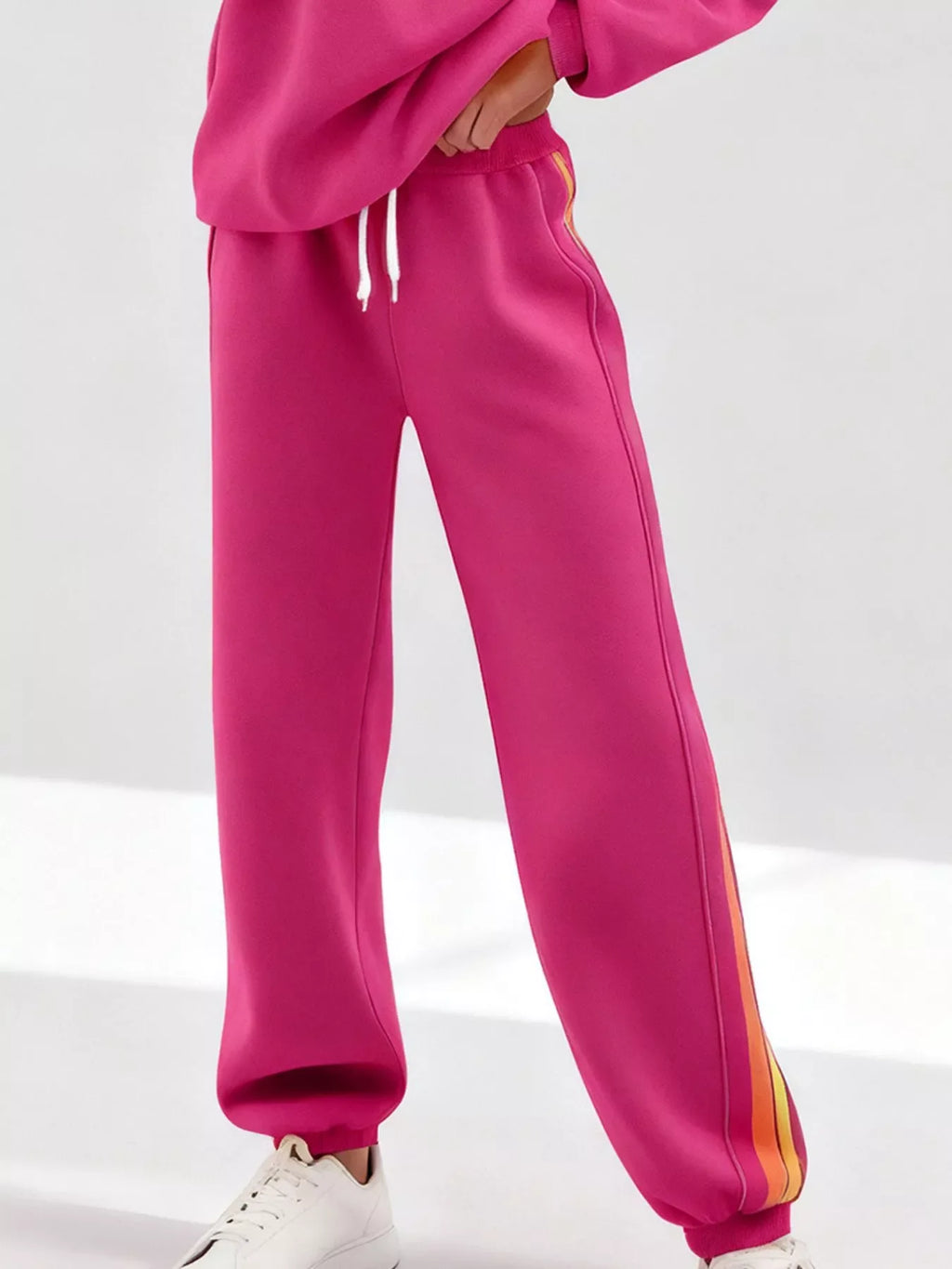 Gestreiftes Rundhals-Sweatshirt und Hose Set