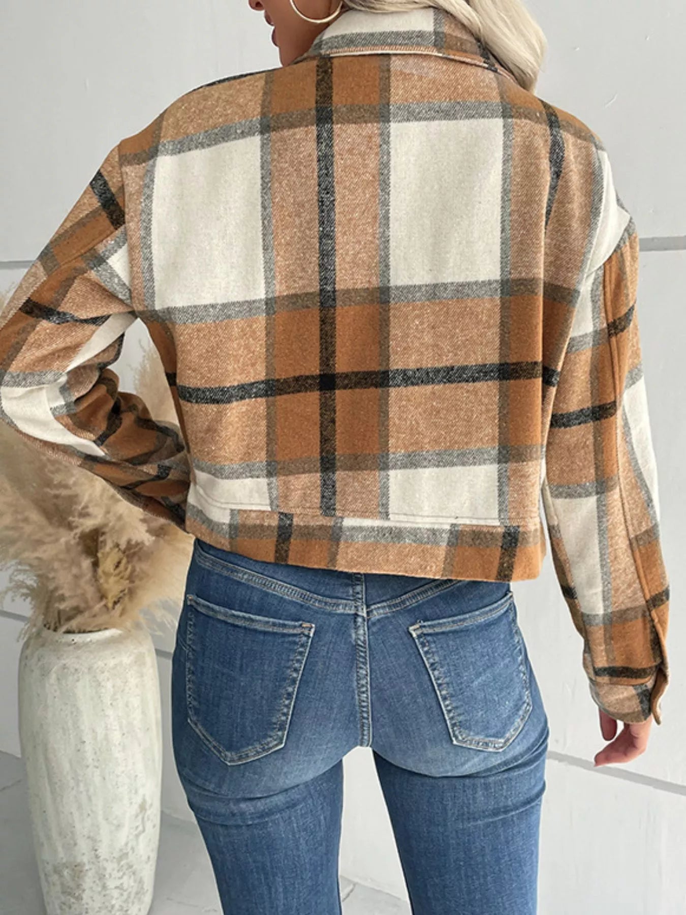 Karierte Cropped Hemdjacke