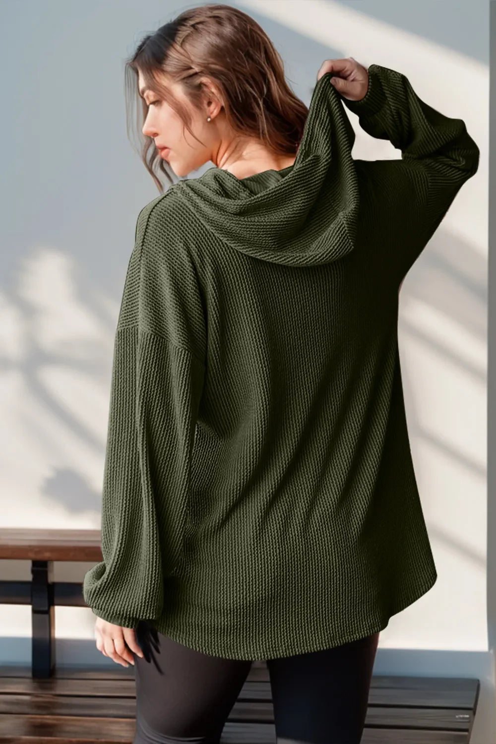 Caftan Double Take à capuche et à manches longues, demi-boutons, pleine taille