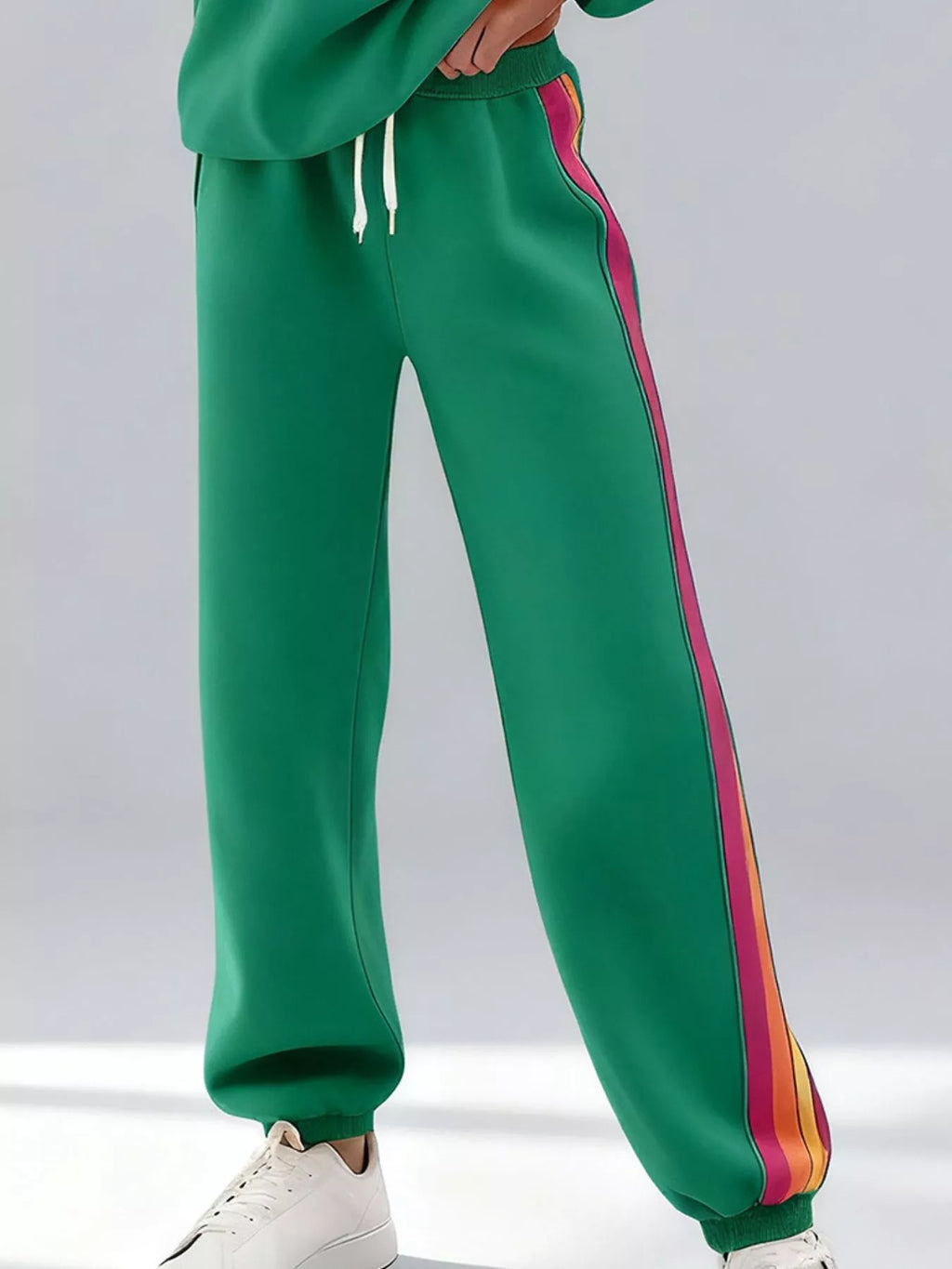 Gestreiftes Rundhals-Sweatshirt und Hose Set