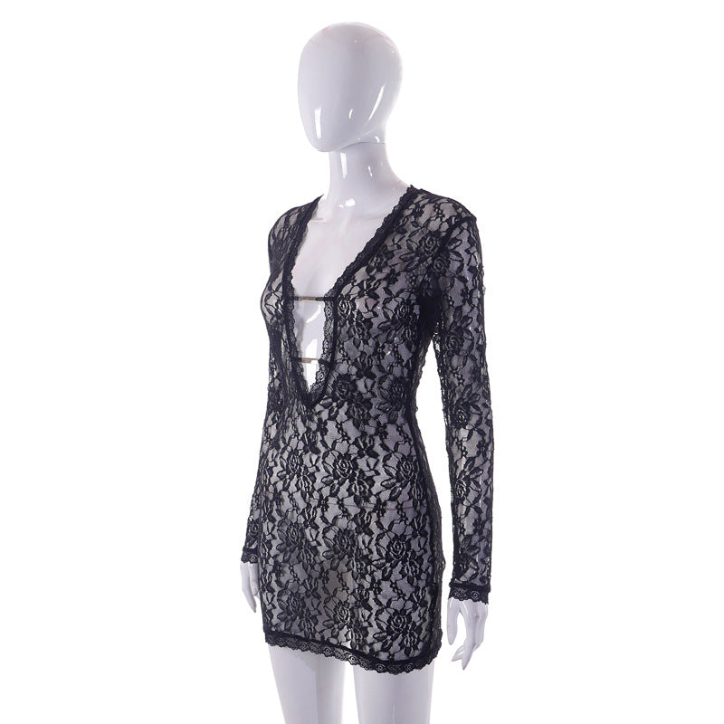 Printemps-Été Nouveauté Femme Pyjama En Dentelle Transparente Robe Sexy