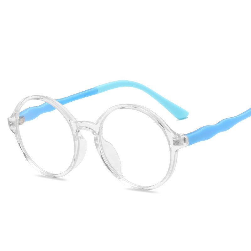 Neue runde Kinderbrille mit Blaulichtfilter, flacher Spiegel, Tr90 bunte Kinderbrille für Schüler