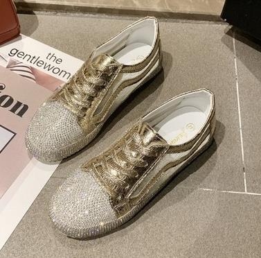 Sneakers Damen Flats Gold Silber Schuhe Strass Bling Freizeitschuhe Koreanische Luxus Creepers Superstar Schuhe Streetwear