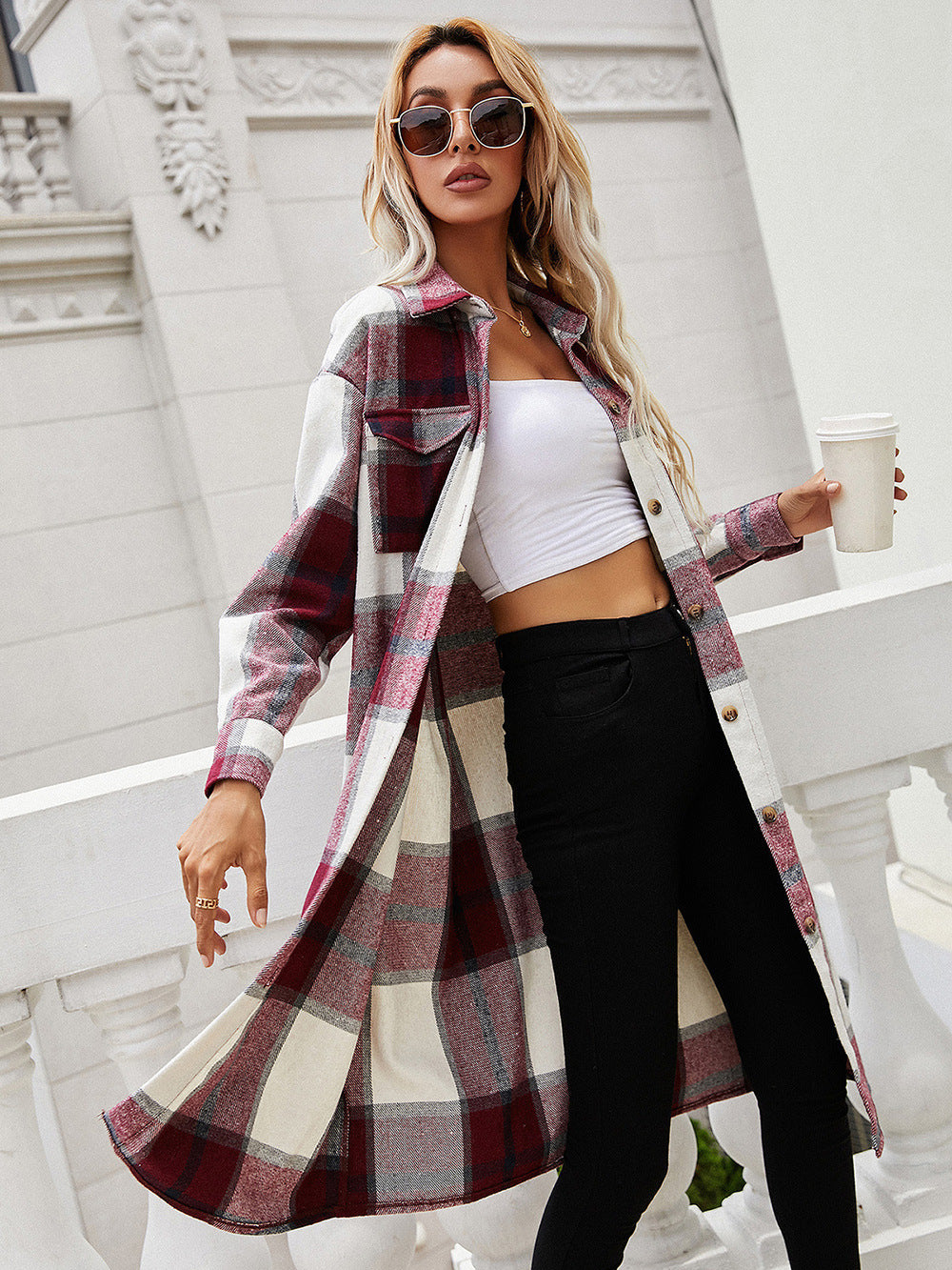 Veste-chemise longue à carreaux Ivy Lane