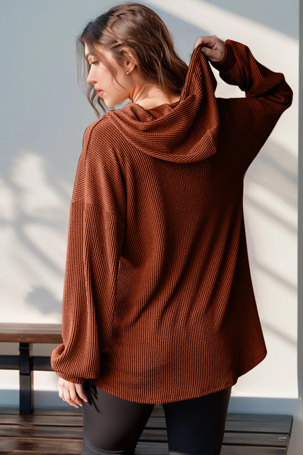 Caftan Double Take à capuche et à manches longues, demi-boutons, pleine taille