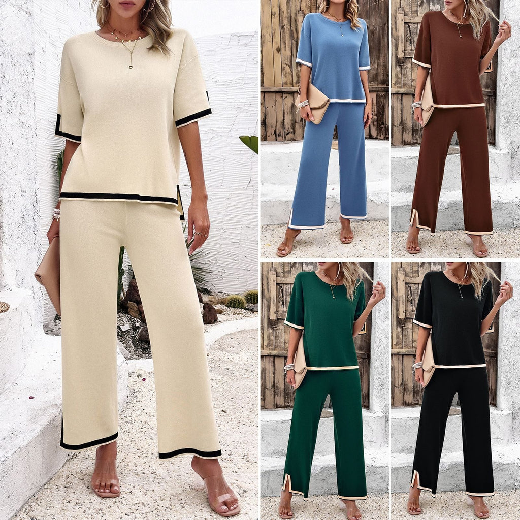 Mode Damen Frühling und Sommer Temperament lässiger kurzärmeliger Strickanzug
