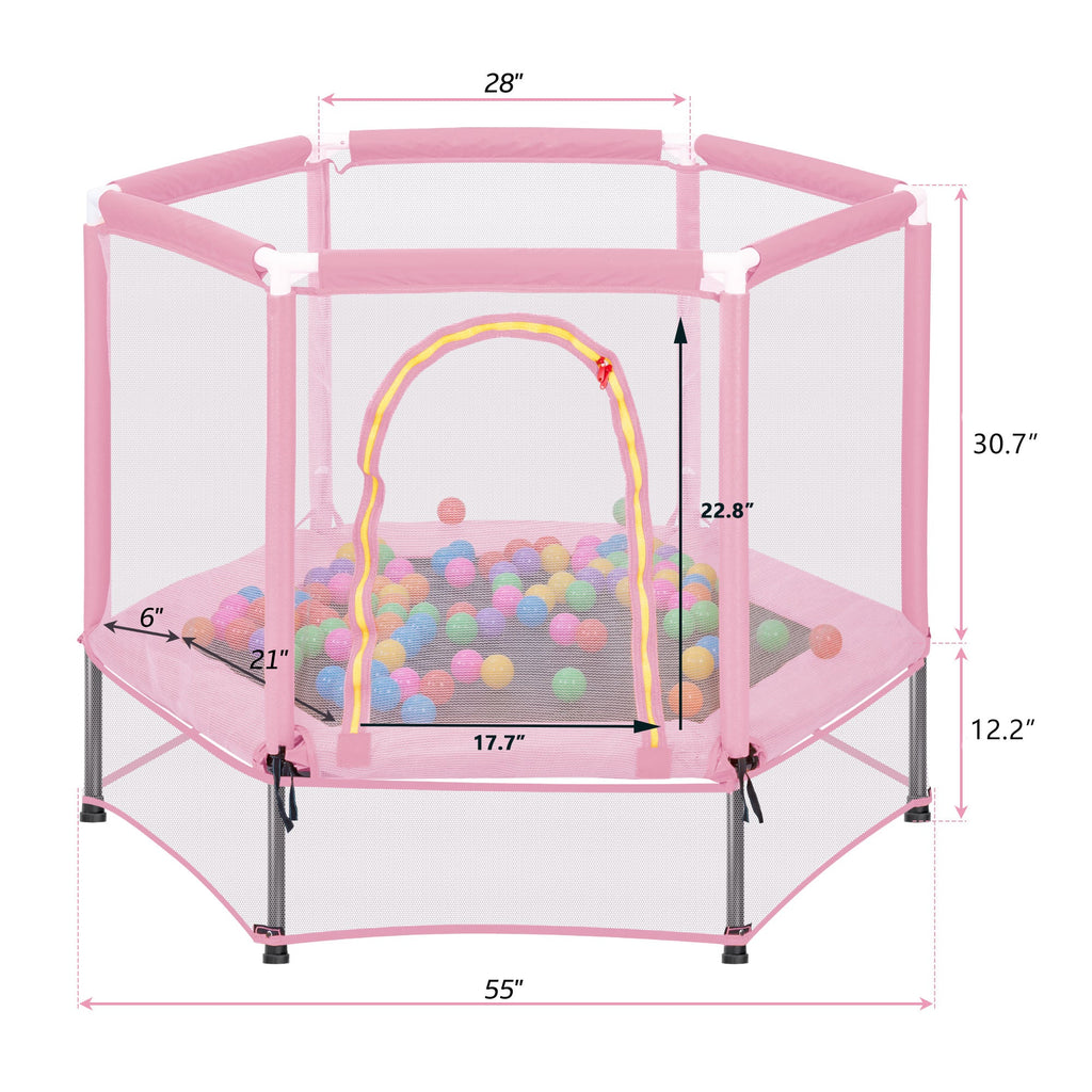 Trampoline pour tout-petits 55'' avec filet de sécurité et balles, mini trampoline intérieur/extérieur pour enfants