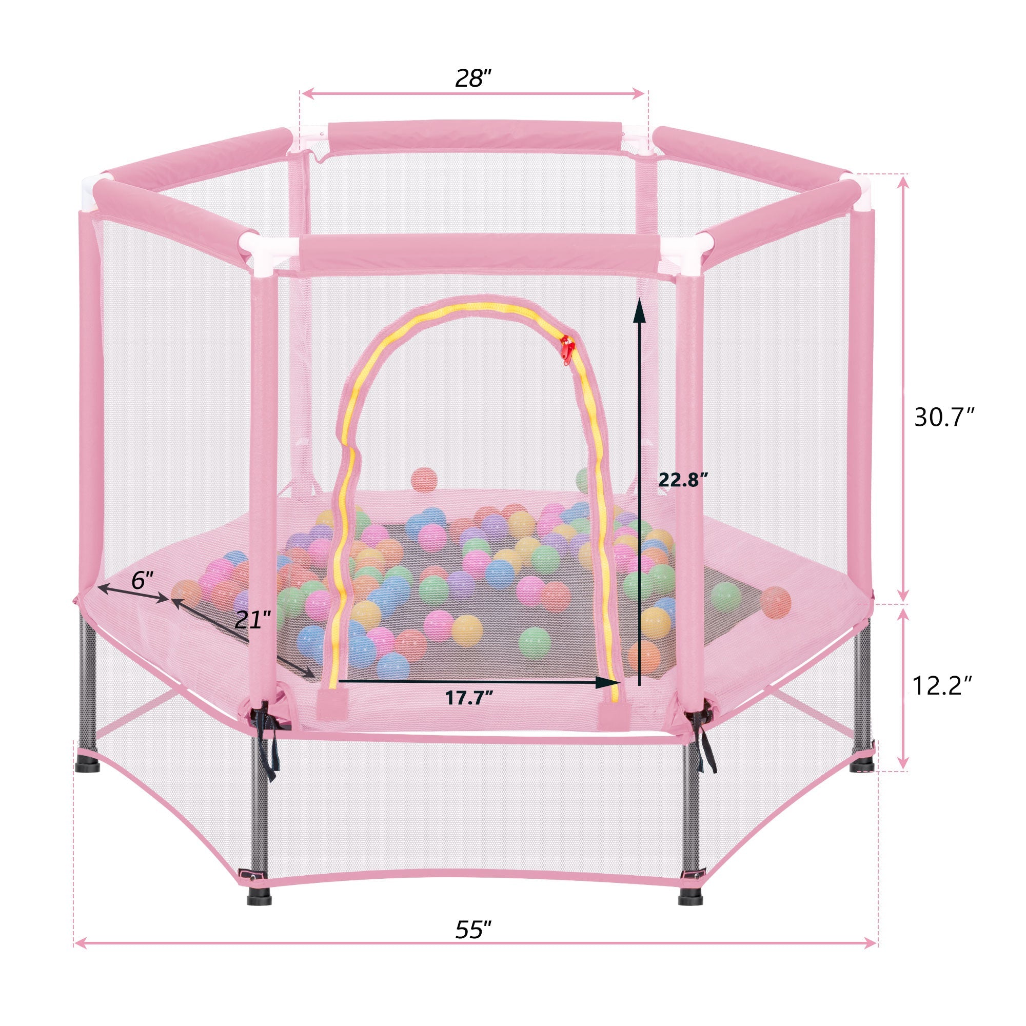 Trampoline pour tout-petits 55'' avec filet de sécurité et balles, mini trampoline intérieur/extérieur pour enfants
