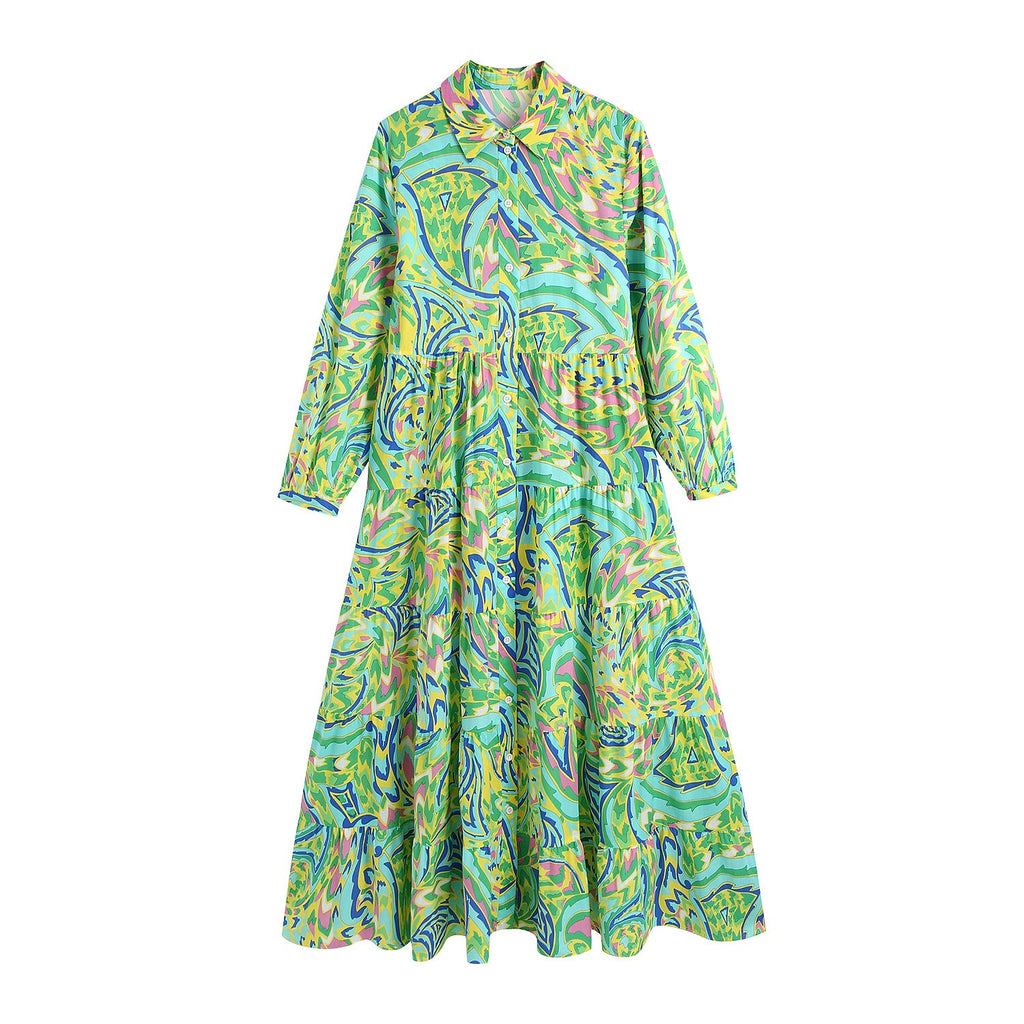 Nouvelle Robe Longue Imprimée à Manches Longues pour Femme (Printemps)
