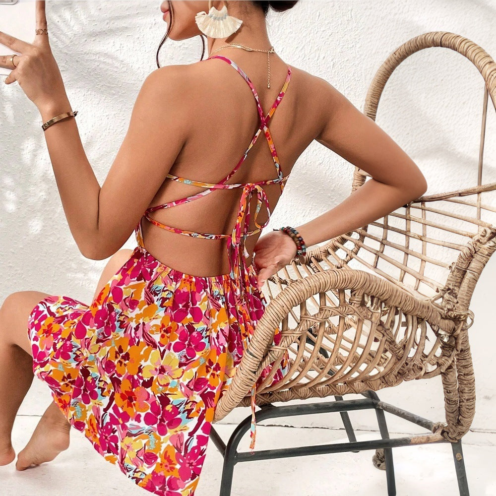 Damen Urlaubsstil Kleid Frühling und Sommer neue florale kurzer Rock
