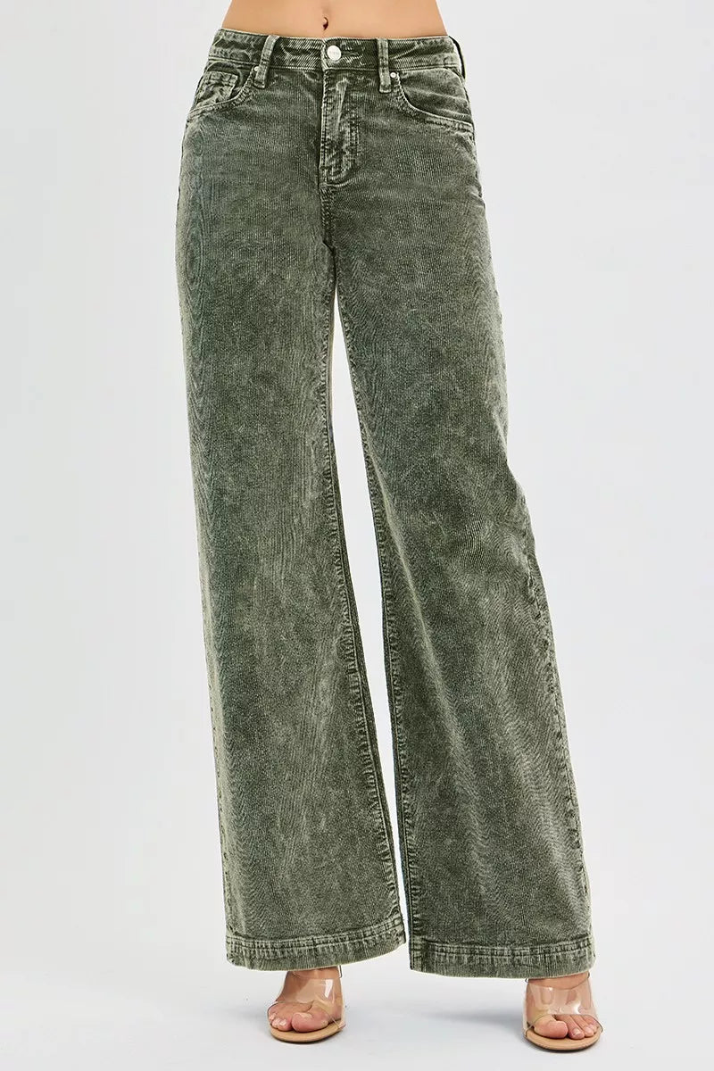 RISEN High-Rise-Cordhose mit weitem Bein in Übergröße