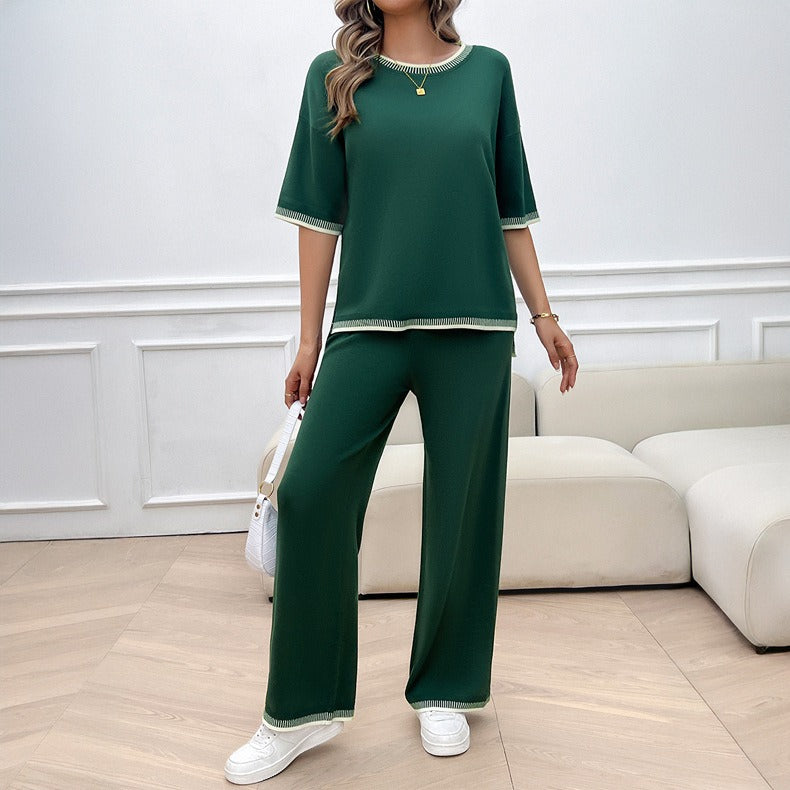 Europäischer und amerikanischer Damen-Frühlings- und Sommer-Casual-Temperament-Pullover- und Hosen-Set