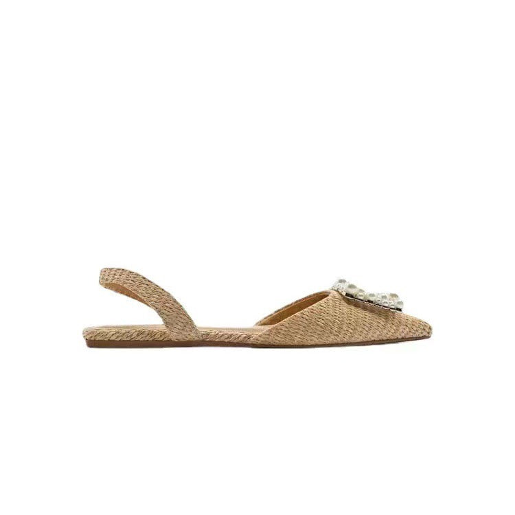 Flache Schuhe Perlen Espadrilles für Damen Lässige Slingback Strassschuhe Damen Frühling Sommer Damen Halbschuhe mit niedrigem Absatz