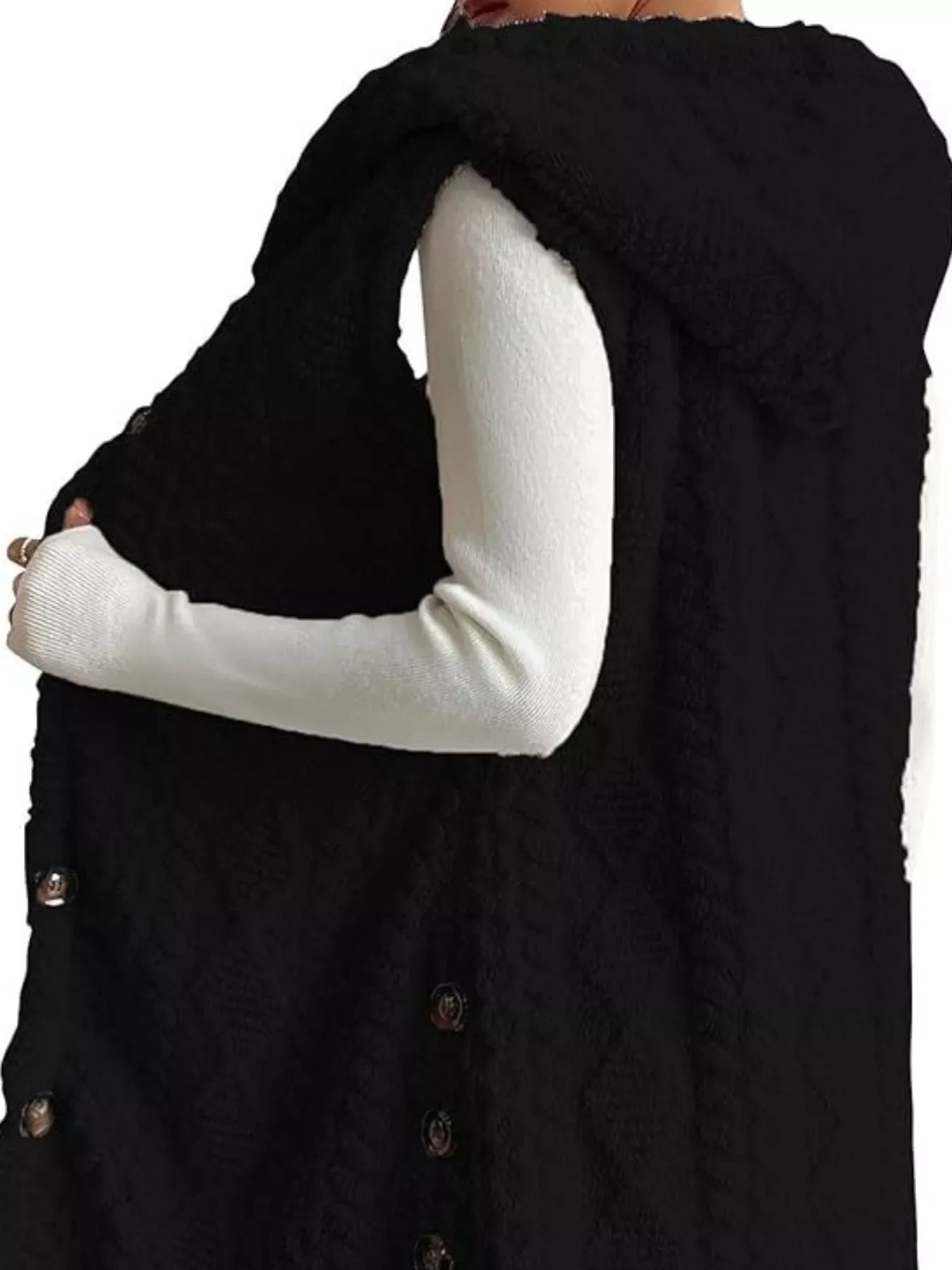 Manteau sans manches à capuche en sherpa boutonné