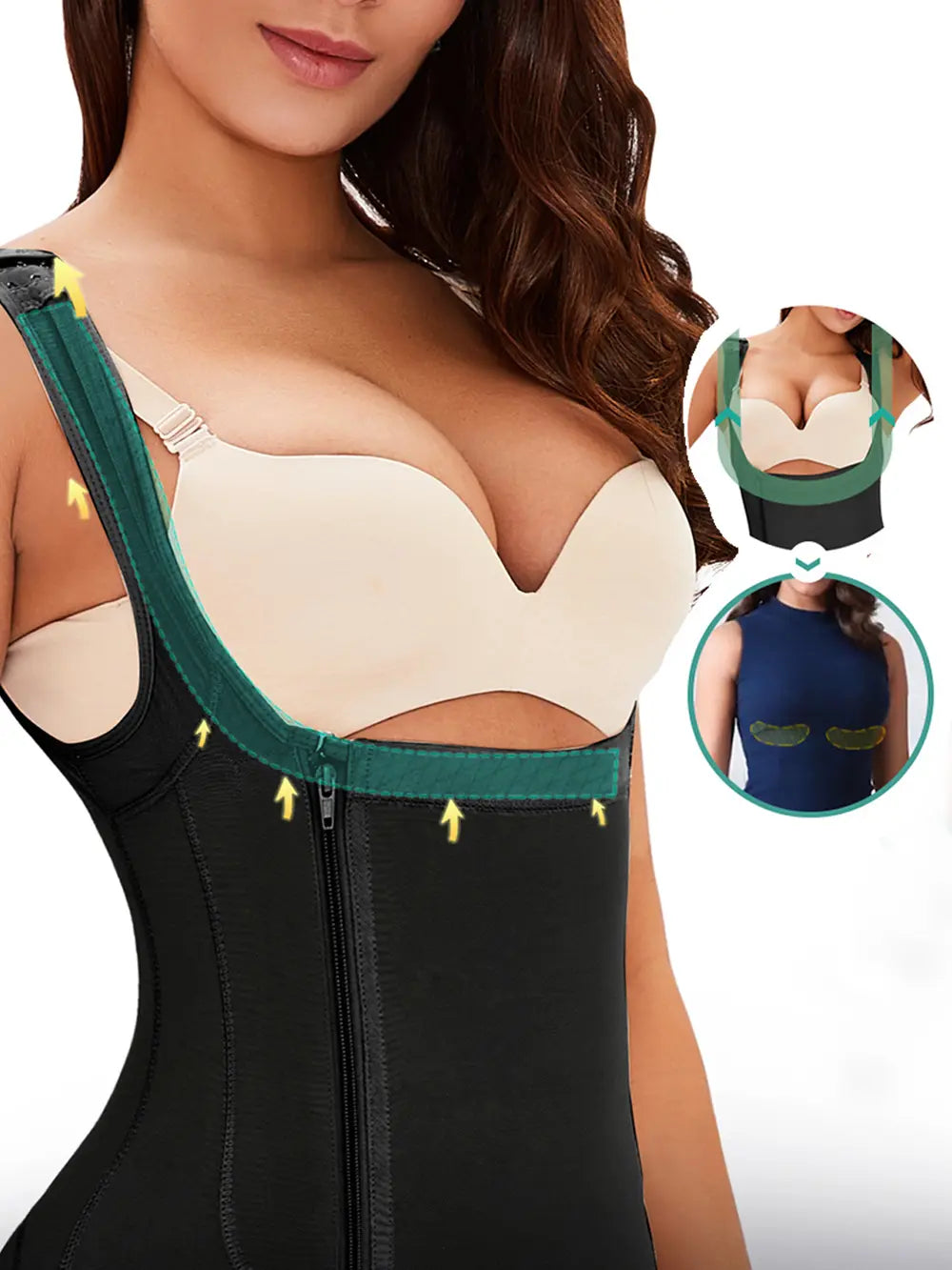 Full Size Side Zip Up Shapewear mit breiten Trägern