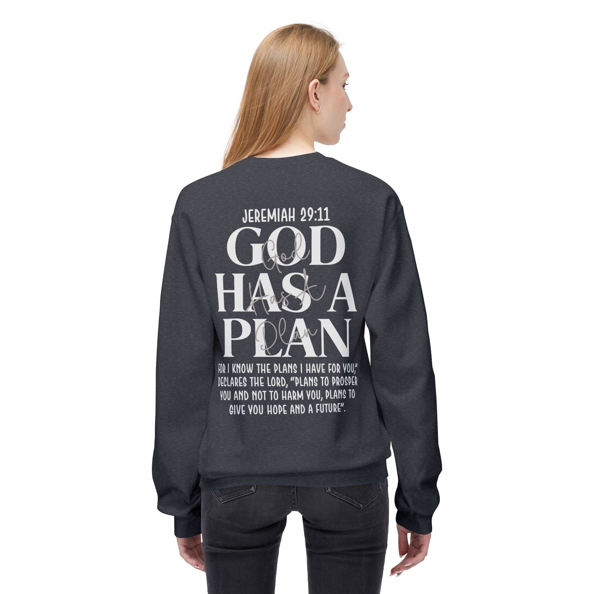 Gott hat einen Plan Rundhals-Sweatshirt – Jeremia 29:11 Christlicher Pullover